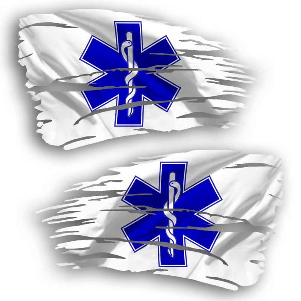 Star of Life EMS Tattered Flag Decal Set