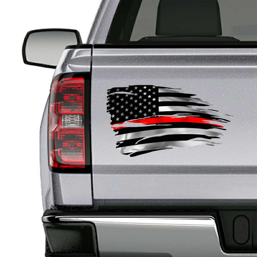 Firefighter Red Line Tattered American Flag Fire Decal Set