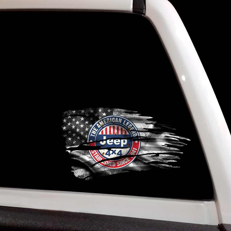 Subdued American Tattered Jeep Flag Decal Set