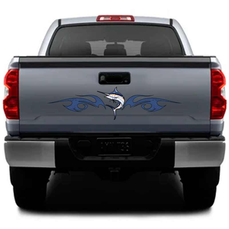 Blue Marlin Fishing Tribal Flame Decal