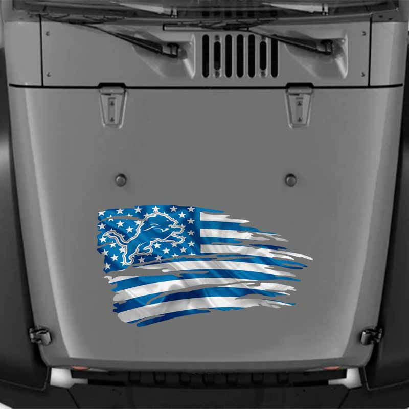 Detroit Lions Tattered American Flag Decal Set