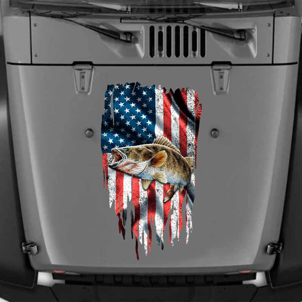 Walleye Fishing Distressed American Flag Decal