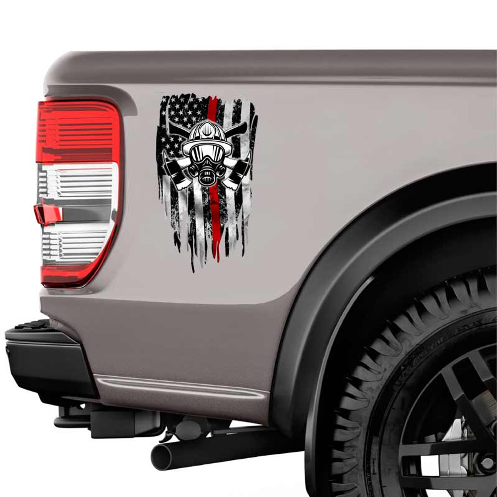 Fire Fighter American Flag Red Line Helmet Axe Decal