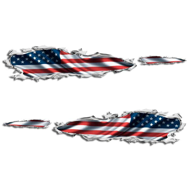 American Flag Slash Ripped Metal Decal Set