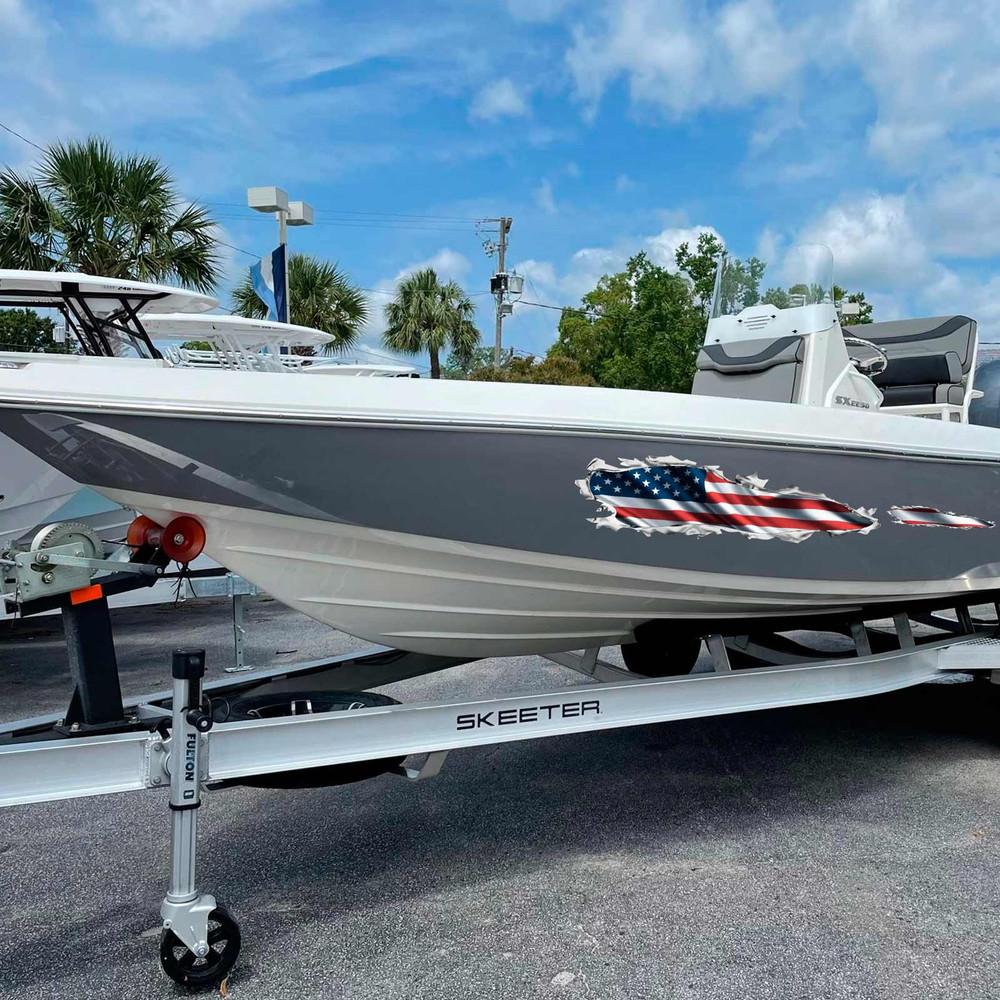 American Flag Slash Ripped Metal Decal Set