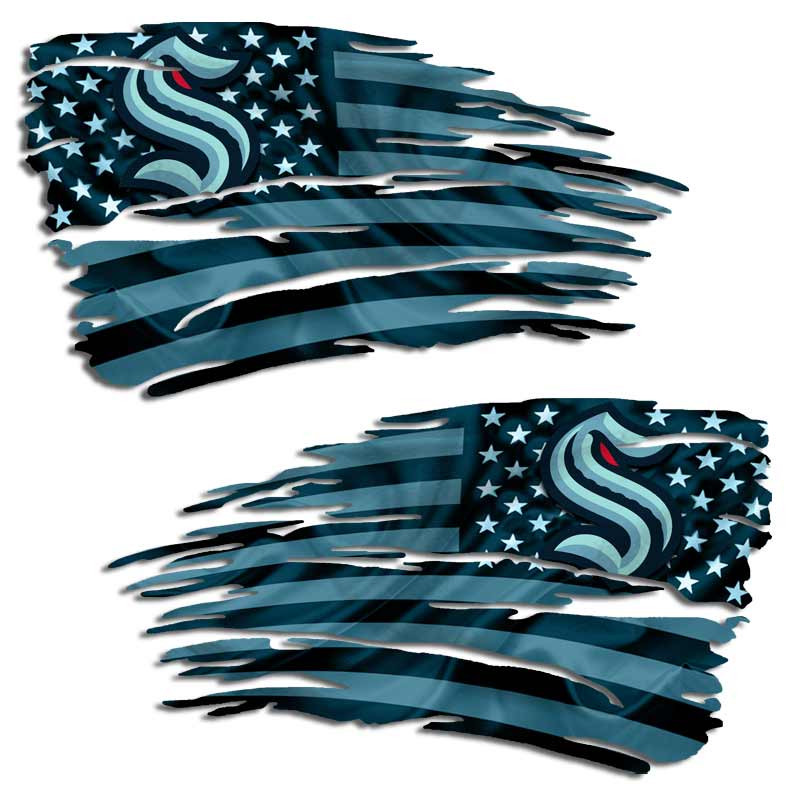 Seattle Kraken Tattered Hockey Flag Decal Set