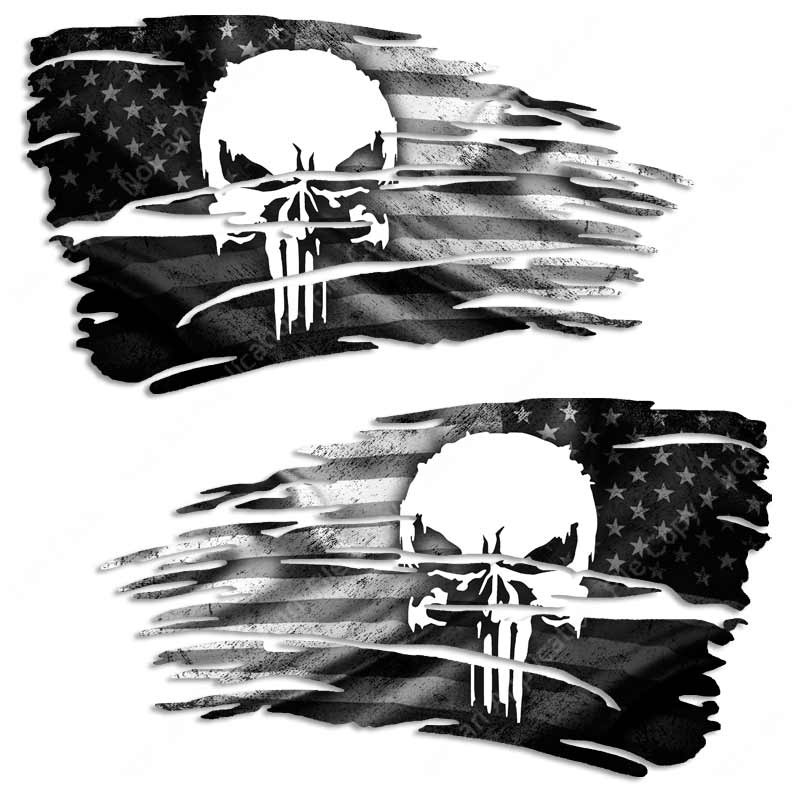 Punisher Skull Subdued American Tattered Flag Decal Set