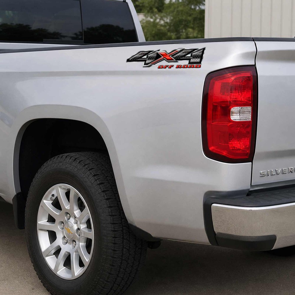 Chevy Silverado 4x4 Black Diamond Plate Truck Decal Set