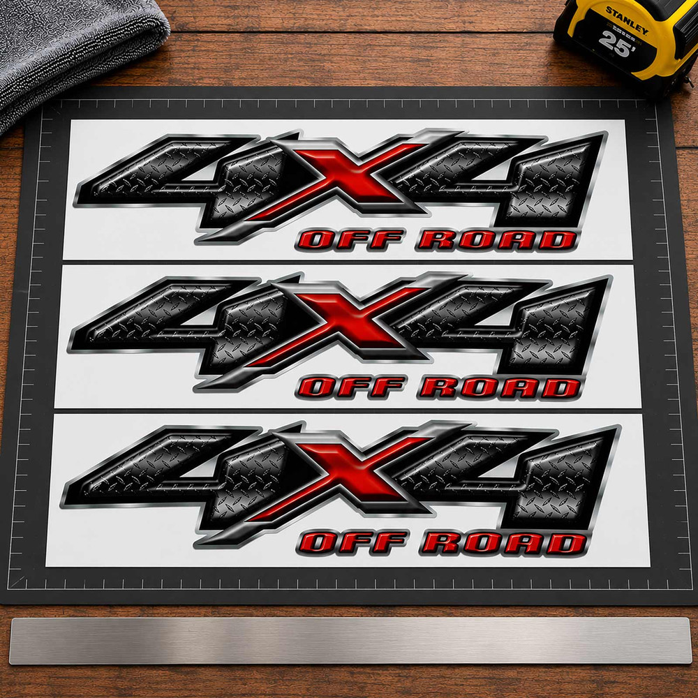 Chevy Silverado 4x4 Black Diamond Plate Truck Decal Set