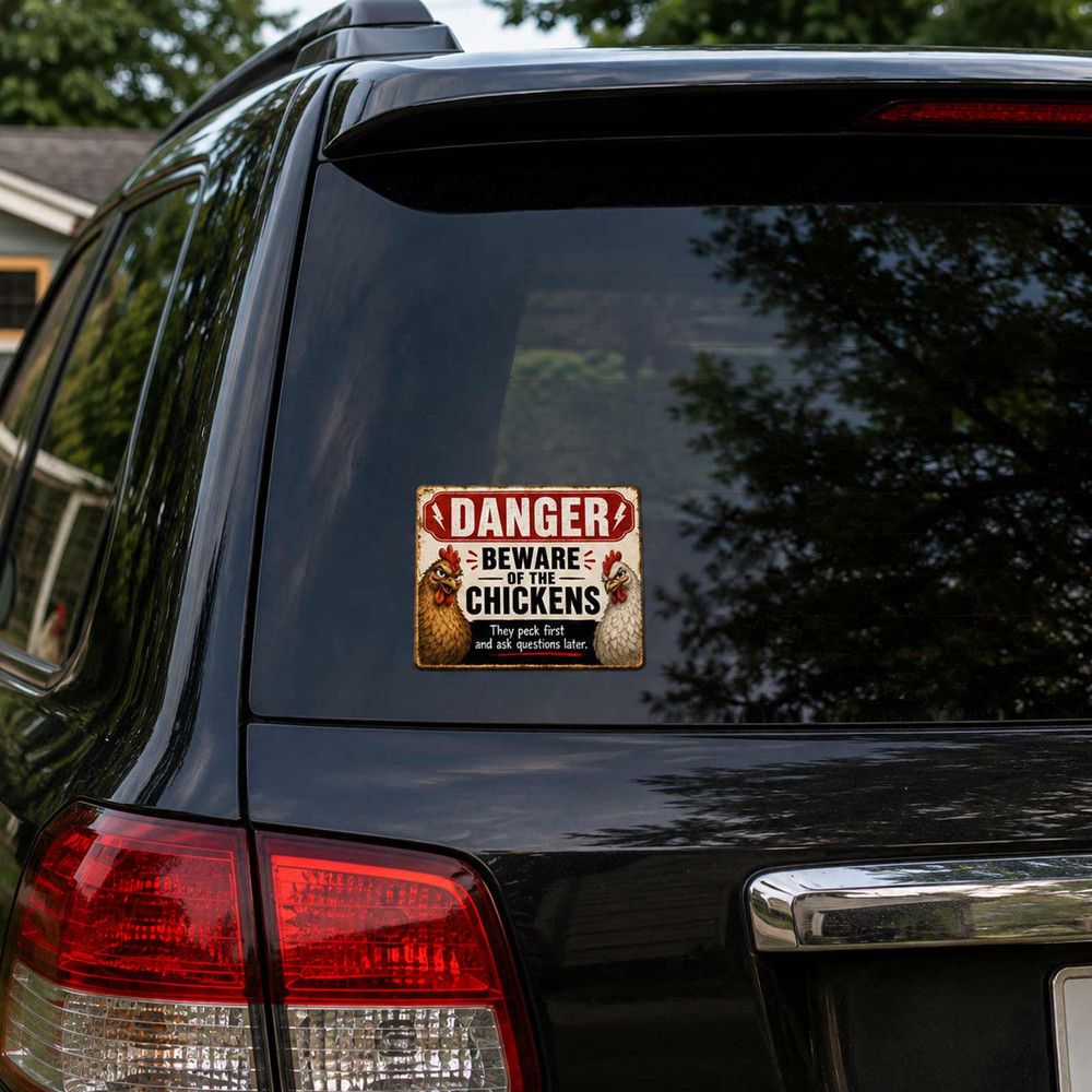 Danger Beware of Chickens Funny Chicken Coop Farm Hen House Window Decal