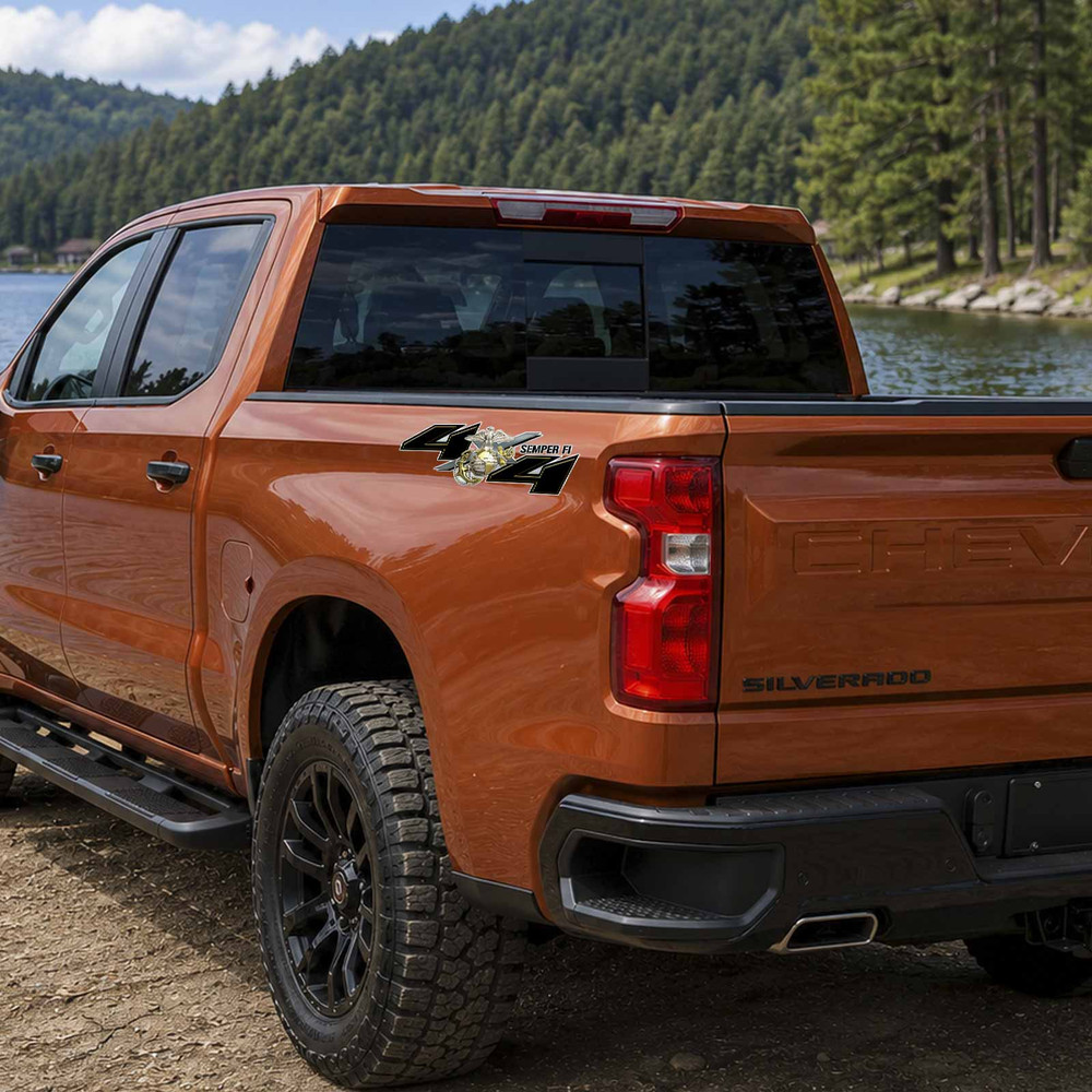 Chevy Silverado Compatible USMC Semper Fi Truck Bed Decal Set – Premium 3M Air Release Vinyl