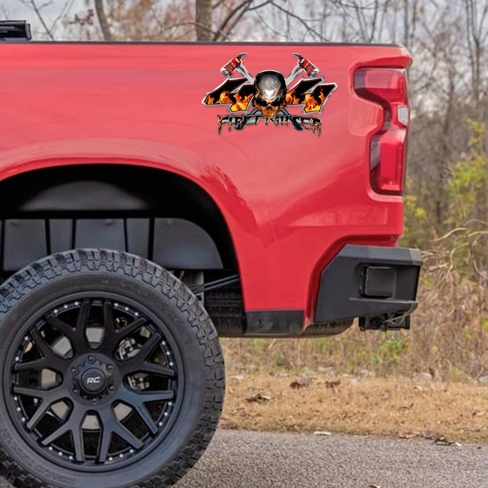 4x4 Firefighter Skull Axe Decal Set