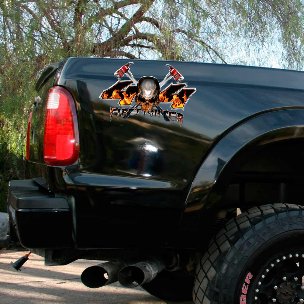 4x4 Firefighter Skull Axe Decal Set