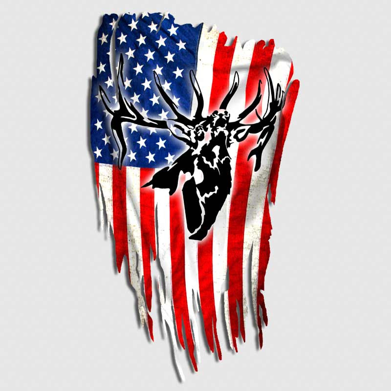American Flag Distressed Bull Elk Hunting Decal