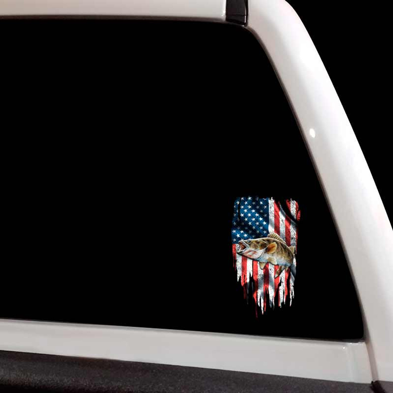 American Flag Distressed Walleye Fishing Boat Decal