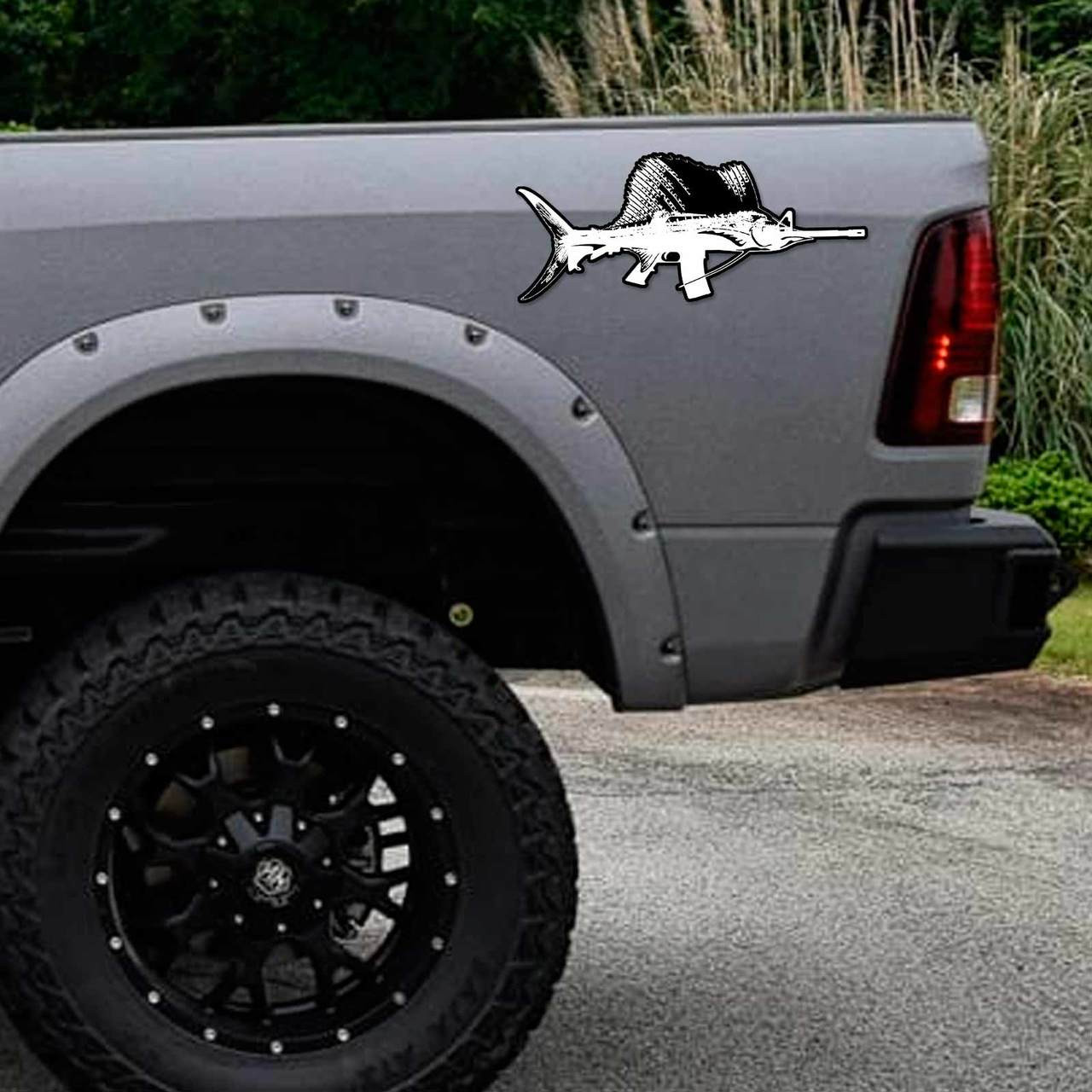 Swordfish AR15 Gun Fish Decal | Assault Rifle Fishing Charter Sticker