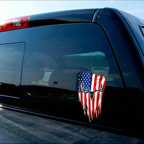 Distressed American Flag Whitetail Skull Decal