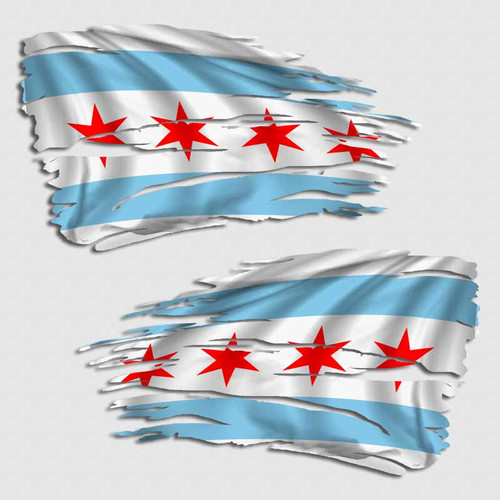 Tattered Chicago Flag Distressed Decal Set