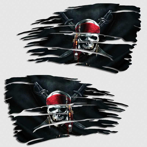Jolly Roger Pirate Distressed Flag Decal Set