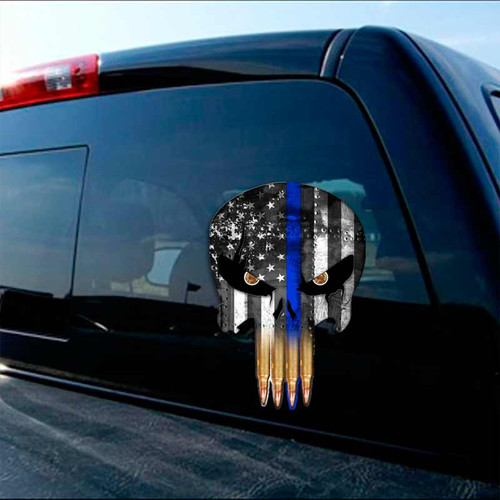 Thin Blue Line Flag Punisher Skull Bullet Teeth Decal Thin Blue Line Flag Punisher Skull Bullet Teeth Decal