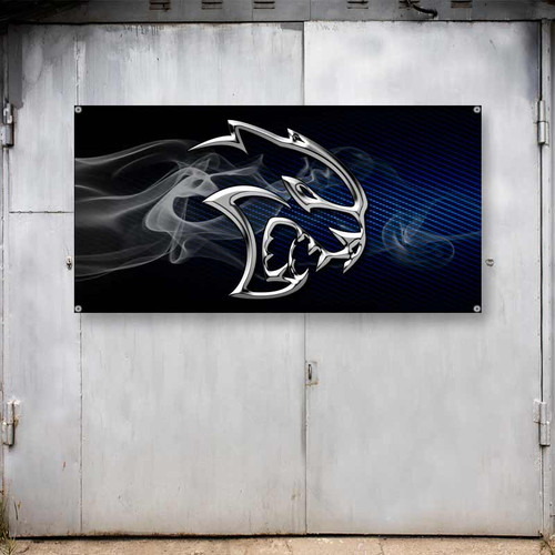 SRT Hellcat Muscle Car Smoke Garage Banner SRT Hellcat Muscle Car Smoke Garage Banner