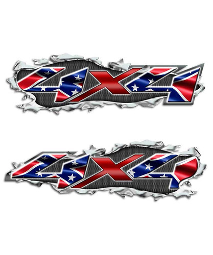 Ripped Rebel Flag 4x4 Confederate Torn Metal Decals