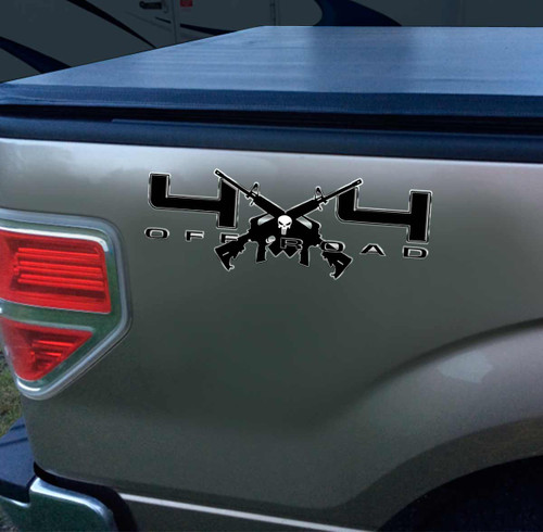 4x4 AR-15 Gun Cross Truck Decal Skull Set 4x4 AR-15 Gun Cross Truck Decal Skull Set