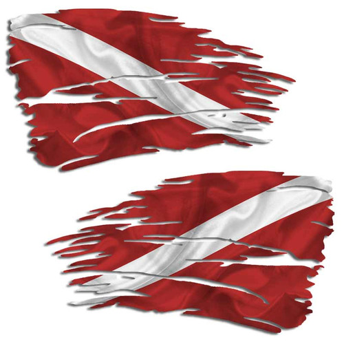 Tattered Scuba Diving Dive Flag Distressed Decal Set