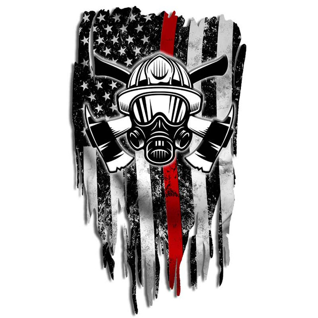 Fire Fighter American Flag Red Line Helmet Axe Decal