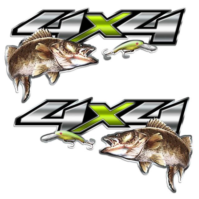 Chevy Silverado GMC Sierra Walleye Fishing 4x4 Decal Set