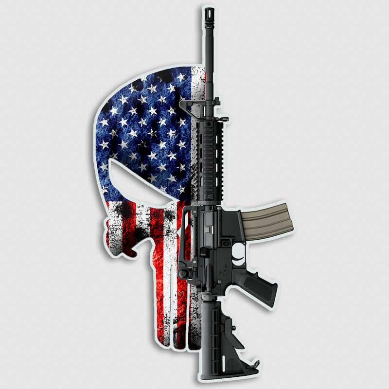 Download American Flag Punisher Skull Gun Decal | Assault Rifle Sticker