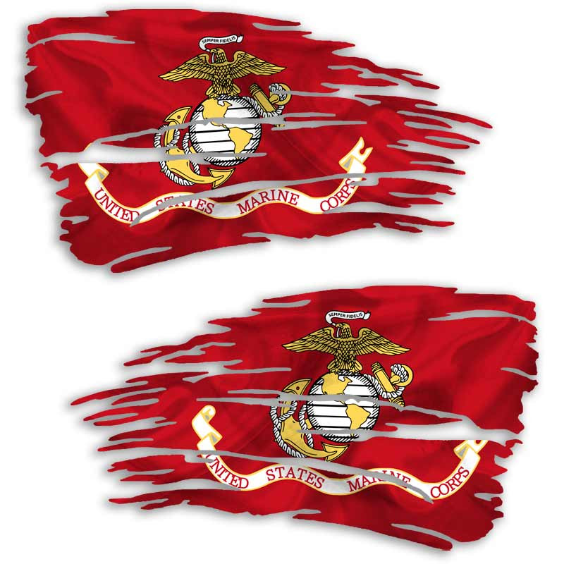 Tattered USMC Marines Flag Distressed Decal Set