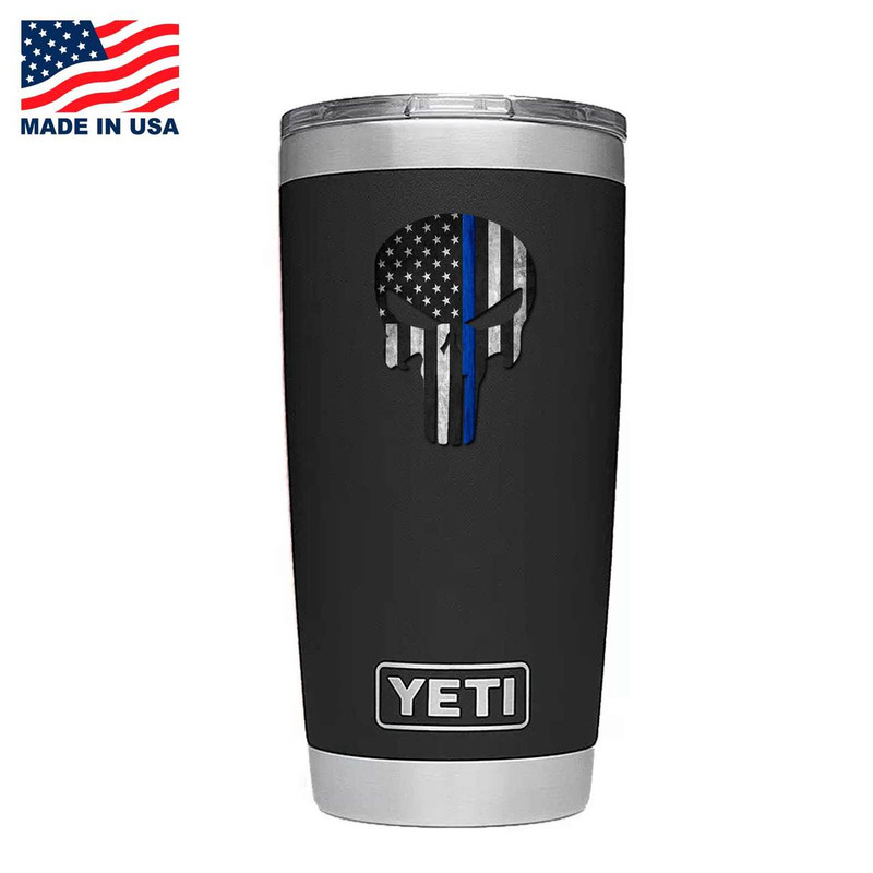 Skin Decal for Yeti Colster Can Tumbler Thin Blue Line Police Lives U.S. Flag