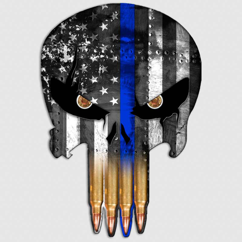 Thin Blue Line Flag Punisher Skull Bullet Teeth Decal