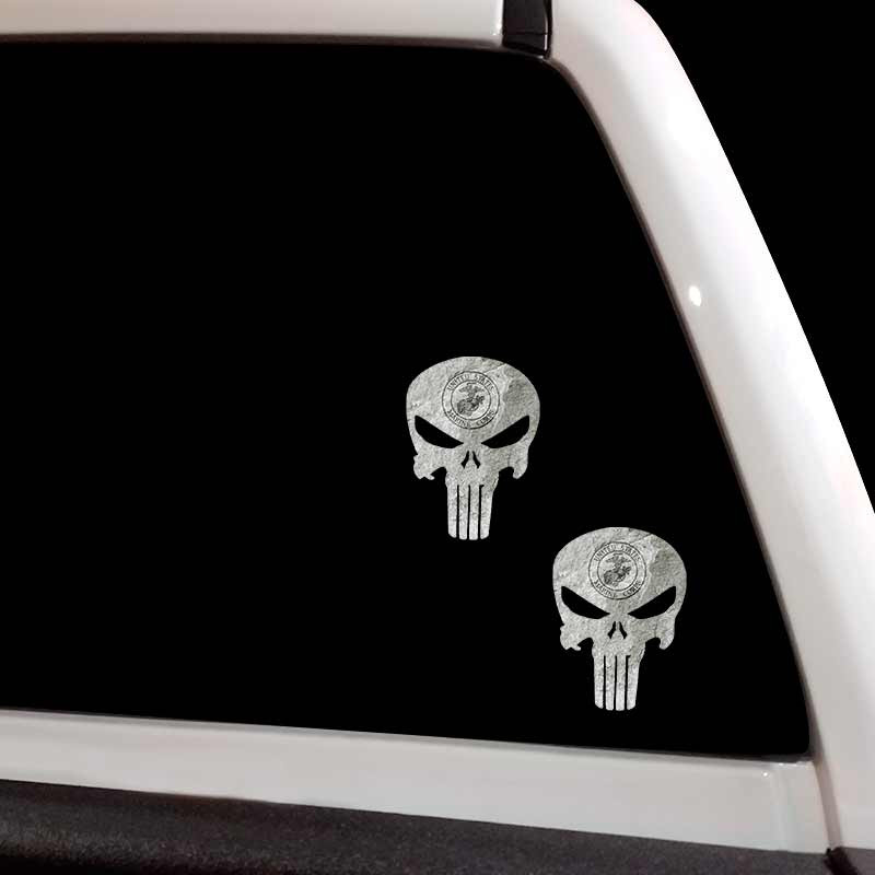 2 pack USMC Marine Punisher Skull Stone Sticker