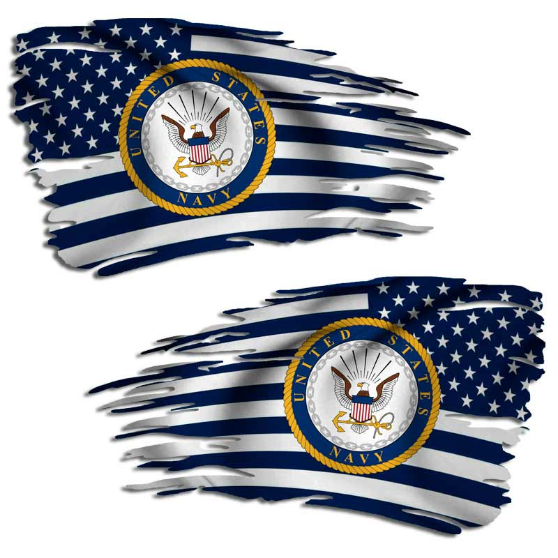 US Navy Tattered American Flag Armed Forces Decal Set
