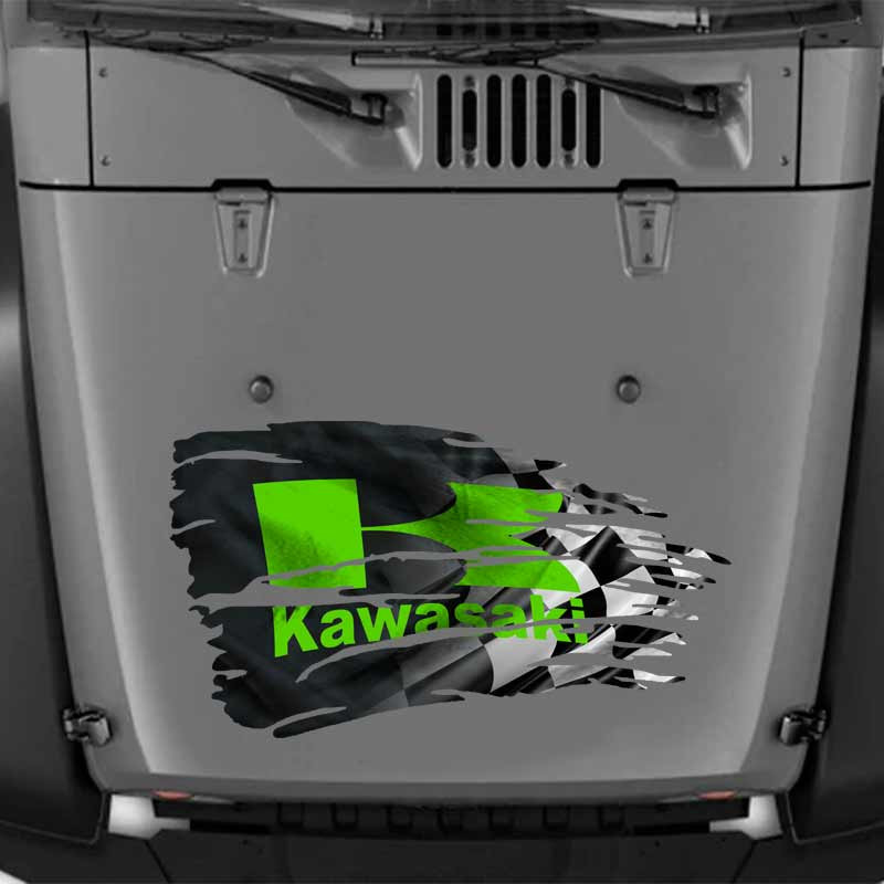 Kawasaki Racing Tattered Flag Decal Checkered Sticker
