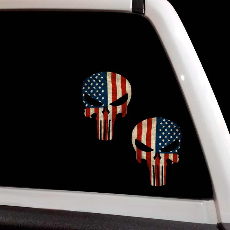 American Flag Punisher Skull Distressed Decal Set
