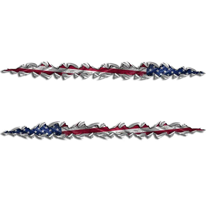 American Flag Ripped Metal Slash Decal Set