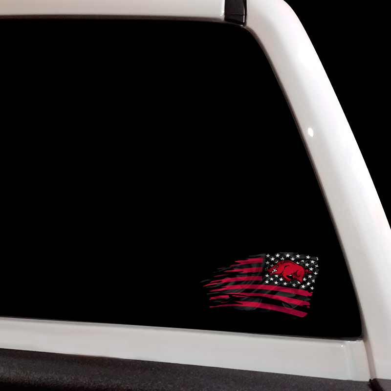 Arkansas Razorbacks American Tattered Flag Decal Set
