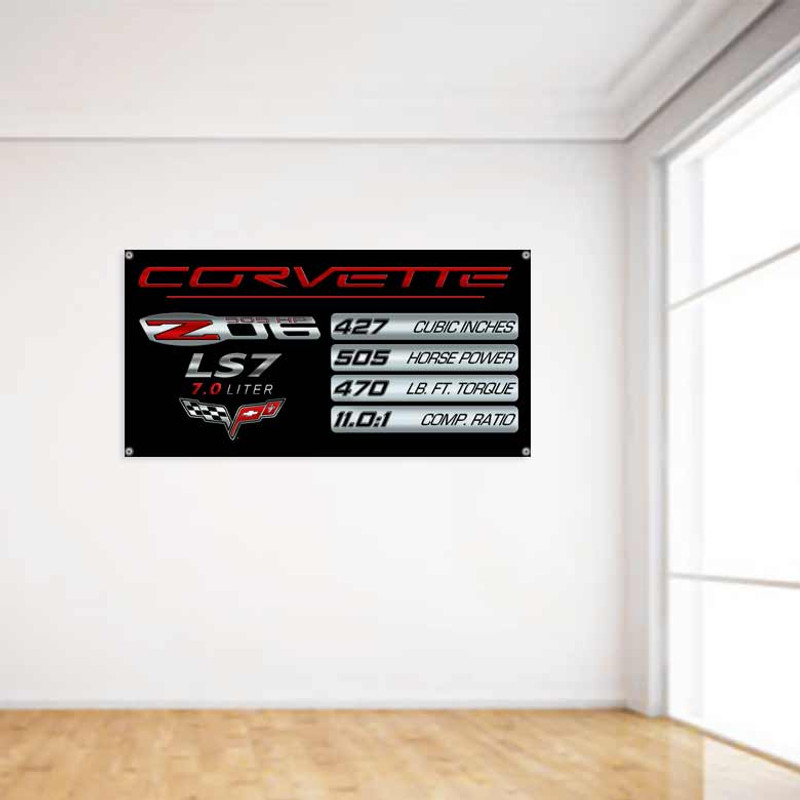 Corvette LS7 Z06 Horsepower Spec Badge Banner