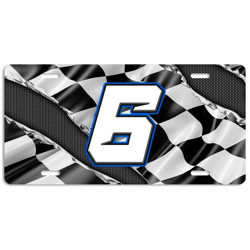 Custom Number Ripped Metal Racing Flag License Plate