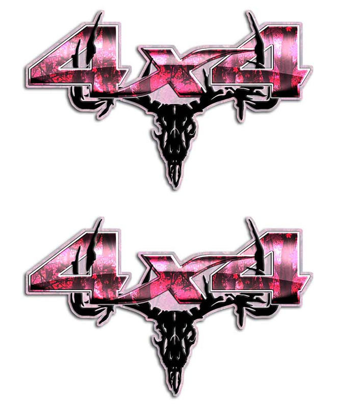 Pink Camo Skull 4x4 Sticker set