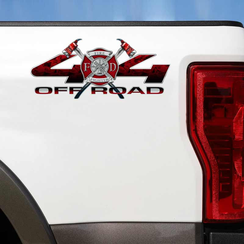 4x4 Firefighter Red F250 Truck Sticker Set