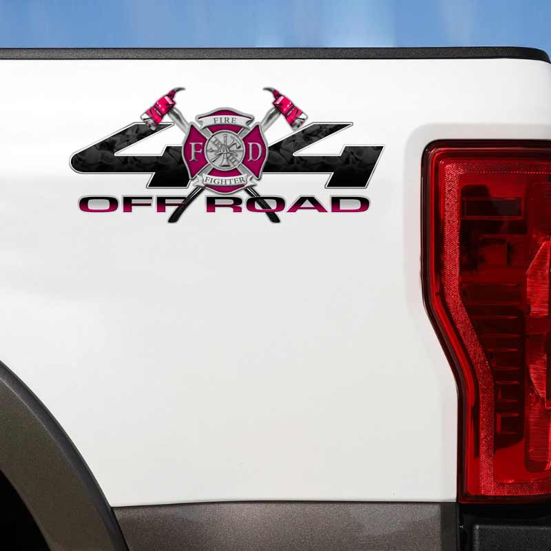 4x4 Pink Firefighter Girl Truck Sticker Set