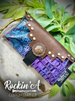 n Stock - Aztec Mini Saddle Pouch - Purple Gator & Turquoise Roses
