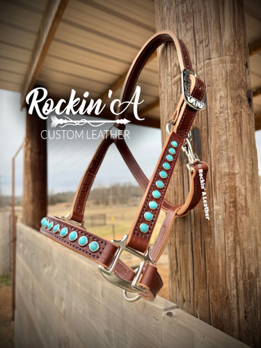 CUSTOM ORDER - Leather Halter w/ Turquoise Stones