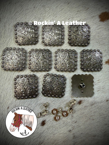 Hardware - 10pcs 1.5" Concho - Antique Square Berry