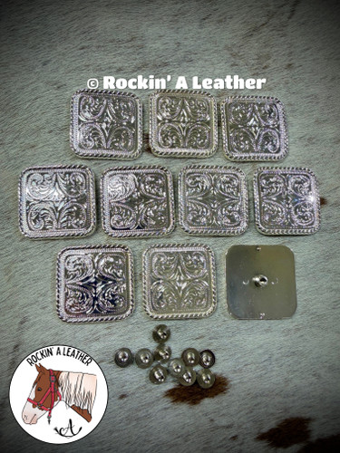 Hardware - 10pcs 1.5" Concho - Silver Rope Edge Square