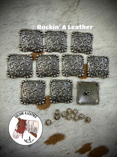 Hardware - 10pcs 1.5" Concho - Antique Elegant Square